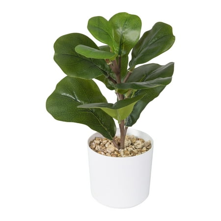 Mainstays Indoor 12" x 4" Artificial Fiddle Leaf Plant in White Pot, Green, 1pc