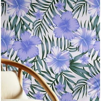S4Sassy Tropical Hibiscus Floral Wallpaper - Blue Wall Covering, 25" x 120" Self-Adhesive Vinyl Wallpaper, Decorative Walls Wrap, Easy DIY Wall Covering For Bedroom, Living Room, Living Space