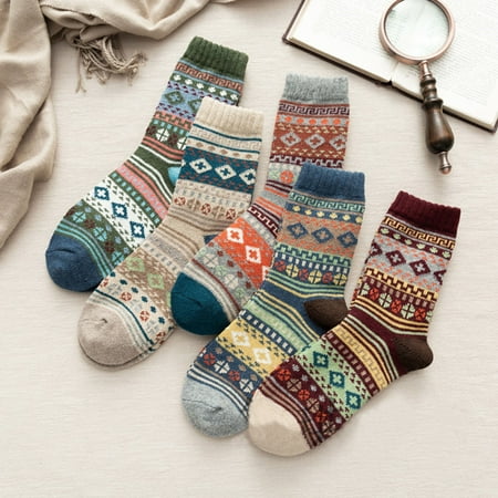 

Winter 5 Soft Vintage Knit Socks Socks Cold Pack Warm Wool Womens Socks