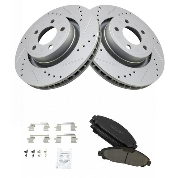 TRQ Front Performance Brake Pad & Rotor Kit Brake Pads Brake Rotors Set Ceramic Fits Select 2015-2017 Ford Mustang