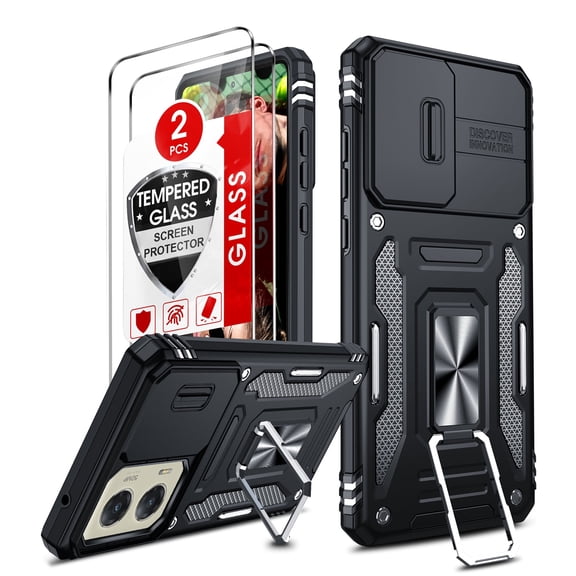 LeYi for Moto G Stylus 5G 2024 Case: with Tempered Glass Screen Protector 2 Pcs, with Slide Camera Cover, [Military-Grade] Case Cover and Magnetic Ring Kickstand for Motorola Stylus 5G 2024, Black