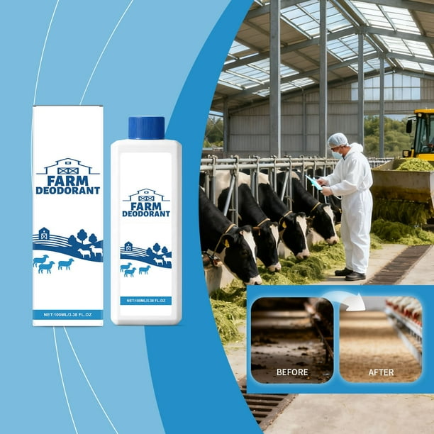 Spray desodorante para olor al ganado, agente reductor de olor de amoníaco para limpieza suave, solución refrescante para establos, establos y ambientes animales, 100 ml
