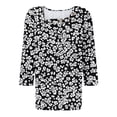 thumbnail image 5 of Cagogo Women's Summer Spring Tops Tee Shirts Under $5 Plus Size 3/4 Sleeves Asymmetrical Neck Button Tunics Vintage Floral Holiday Beach Blouses Clothes, 5 of 5