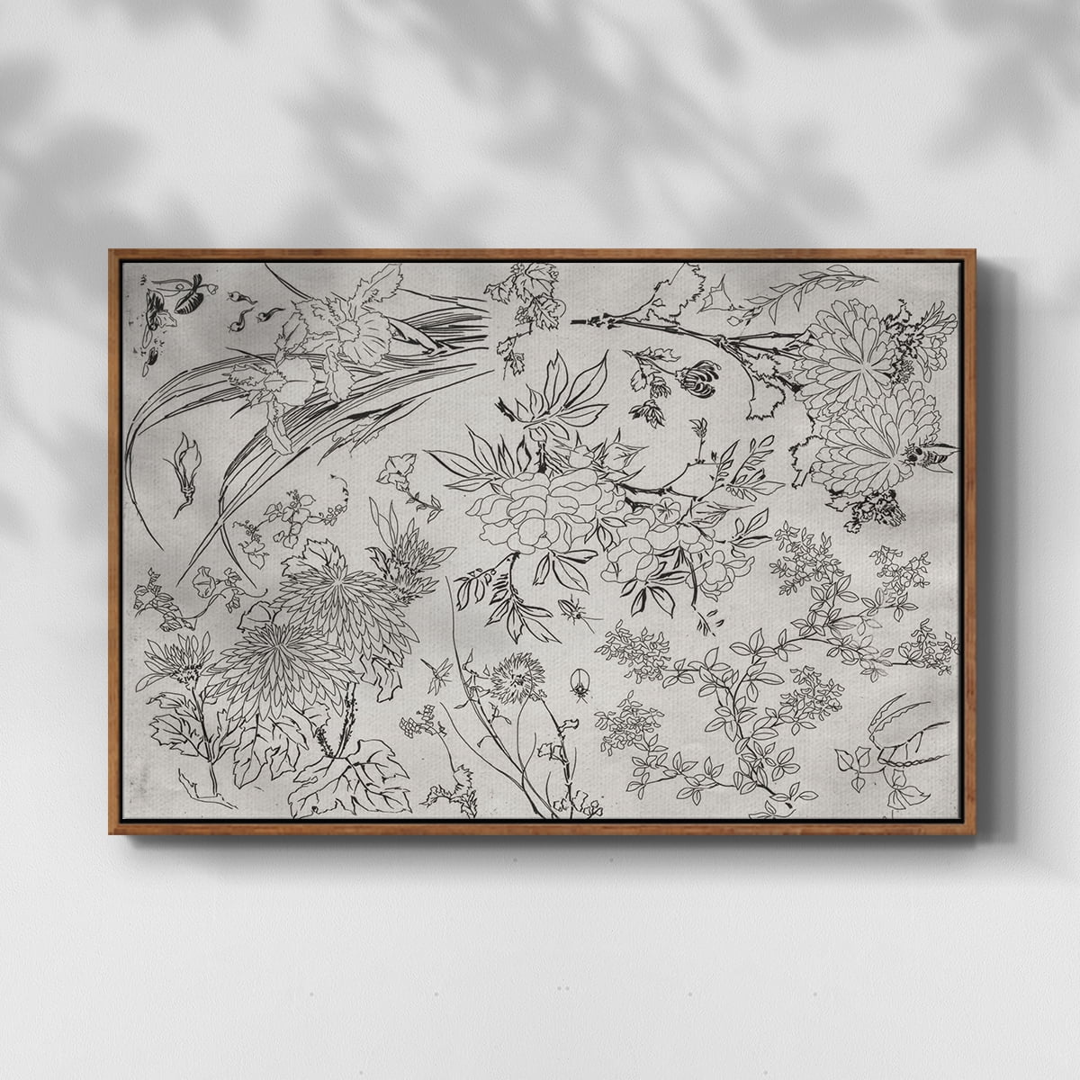 Vintage Abstract Print-XVI Framed in Walnut Wood Gallery Wrapped Canvas 25 in. x 37 in.