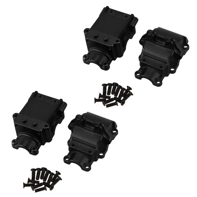 Cubiertas superiores e inferiores de caja de cambios de metal compatibles con 1/14 Wltoys 144001, negro