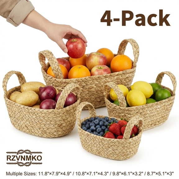 4PCS Woven Storage BasketHandmade Decorative and Functional Storage Basket Woven Basket Organizerfor Home Organization and Décor