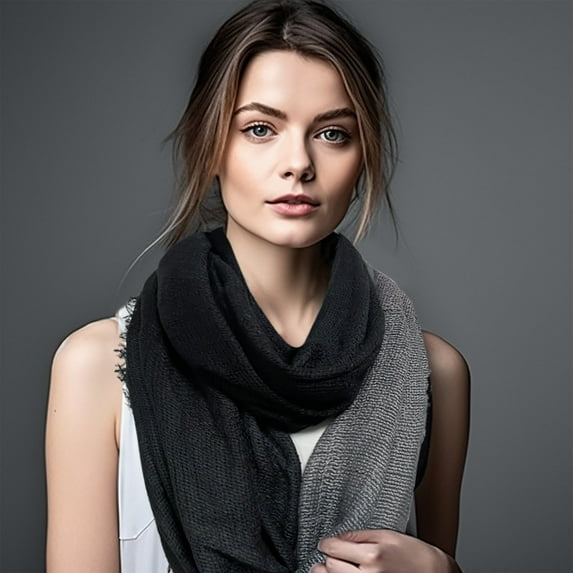 ACCEHUT Frayed Edge Vintage Infinity Scarf Elegant Color Black Gradient Neck Warm Wrap Trend British Style Scarves