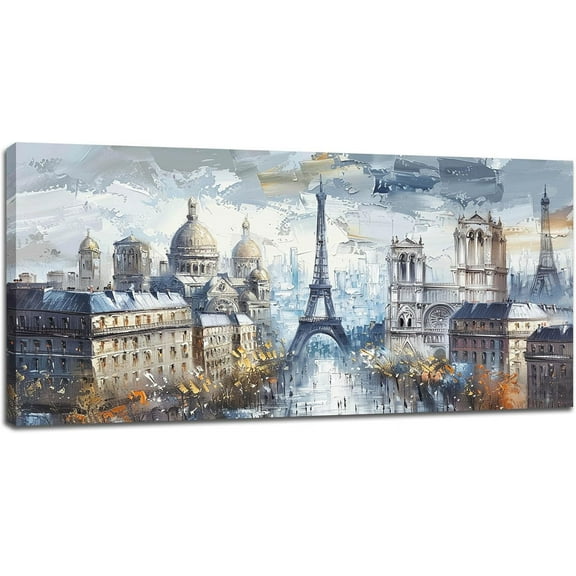 WFSposter-Eiffel Tower Large Wall Art Paris Landmark Pictures Wall Decor French Landscape Cityscape Canvas Painting Modern Artwork Home Decoration for Living Room Bathroom Bedroom Office