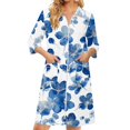 thumbnail image 3 of Robes for Women Zipper Lightweight 3/4 Sleeve Summer Bathrobes for Women Zip Up Front Knee Length Vintage Floral Print Trendy Pajama Sleepwear with Pockets Blue L, 3 of 8