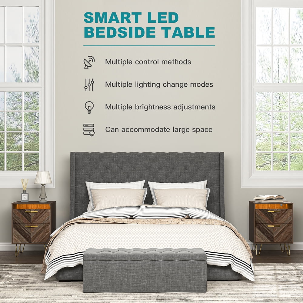 Kadyn Nightstand with Drawer - Mid Century Modern Nightstand Set of 2, Bed Side Table Night Stands for Bedrooms, Boho Nightstand End Table for Living Room, Brown