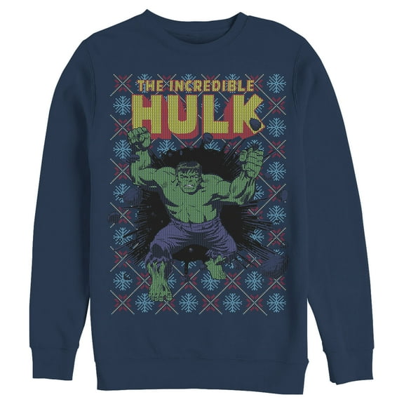 Men's Marvel Hulk Smash Holiday Ugly Sweater  Sweatshirt Navy Blue Large