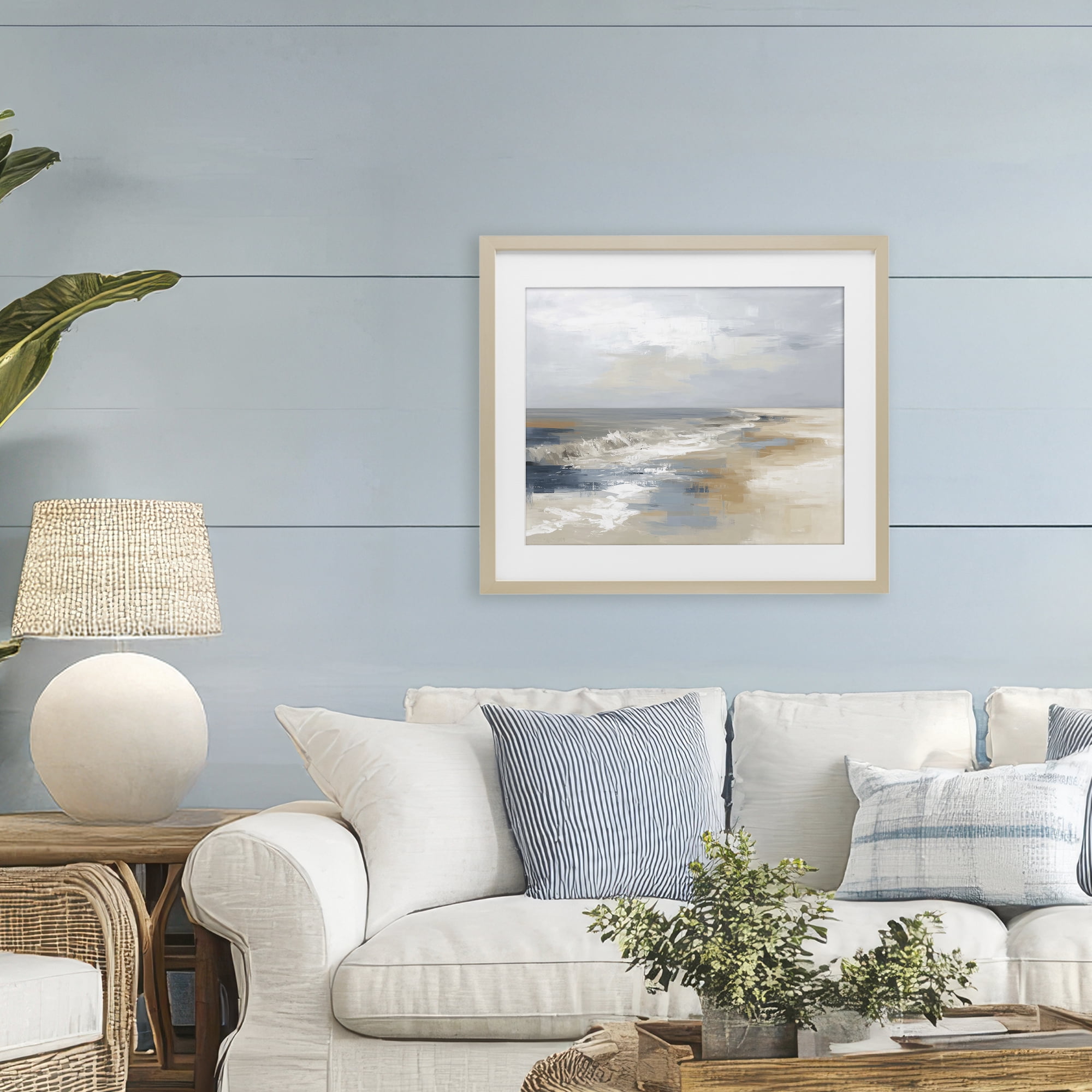 Stupell Industries Tranquil Beach in Neutrals Birch Framed Print Under Glass, design by Kim Curinga