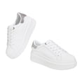 thumbnail image 5 of LUCKY STEP Fashion Chunky Faux Leather Sneakers Low Top Casual Shoes,White/Silver Rhinestone,Womens, 5 of 7
