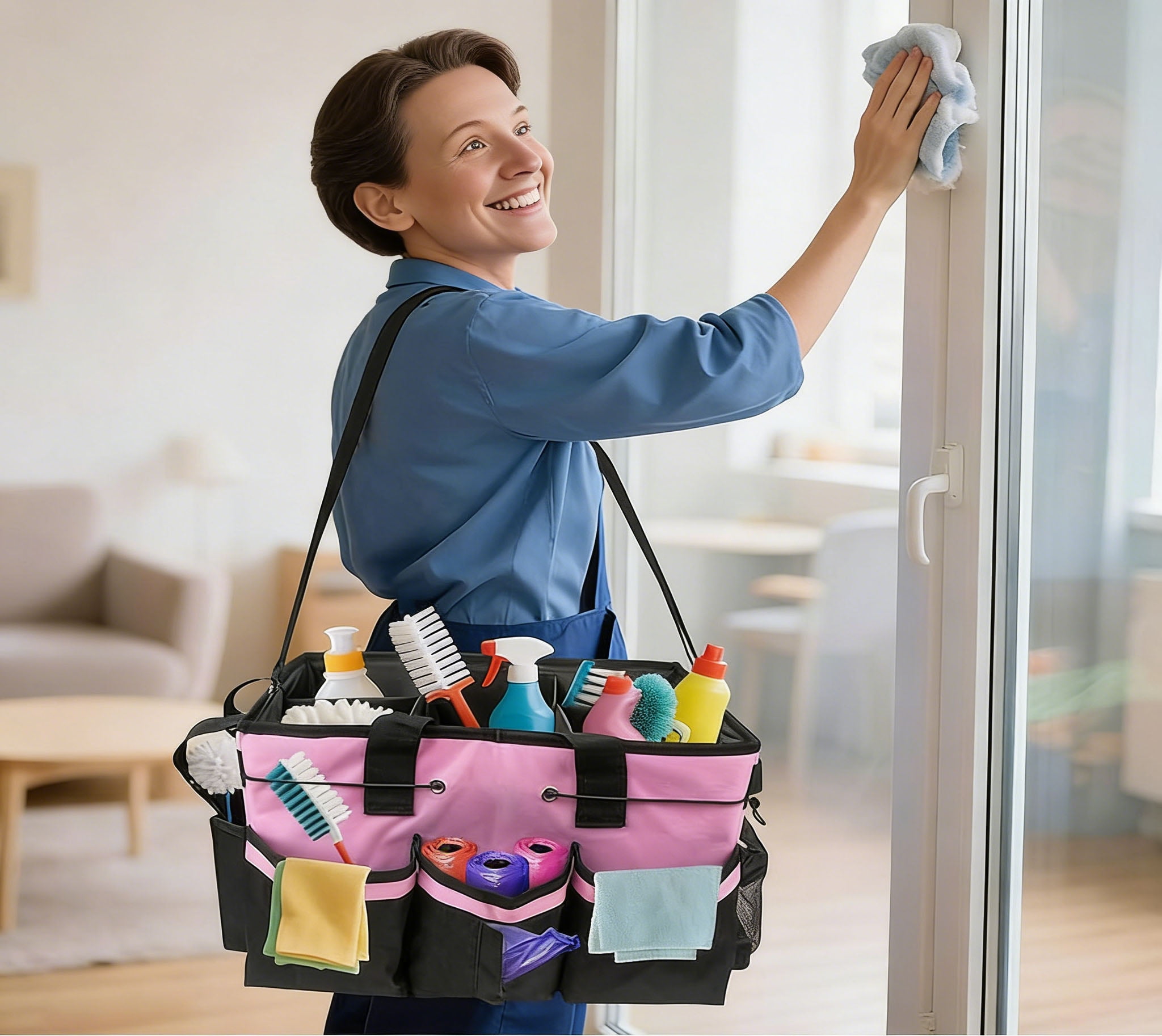 LANGSONGHONG Large Cleaning Caddy Bag, with Multi Pockets, for Car Accessories, Cleaners, Under Sink and Housekeeper