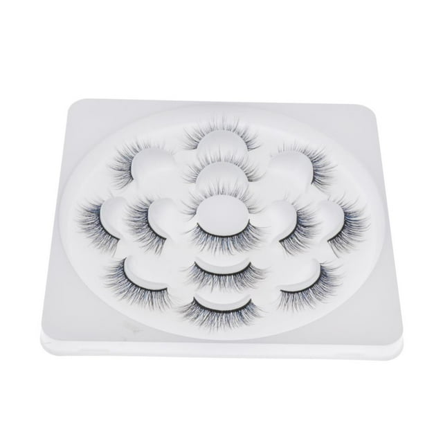 7 pares de pestañas postizas 3D hechas , pestañas postizas naturales , conjuntos de maquillaje Negro + azul