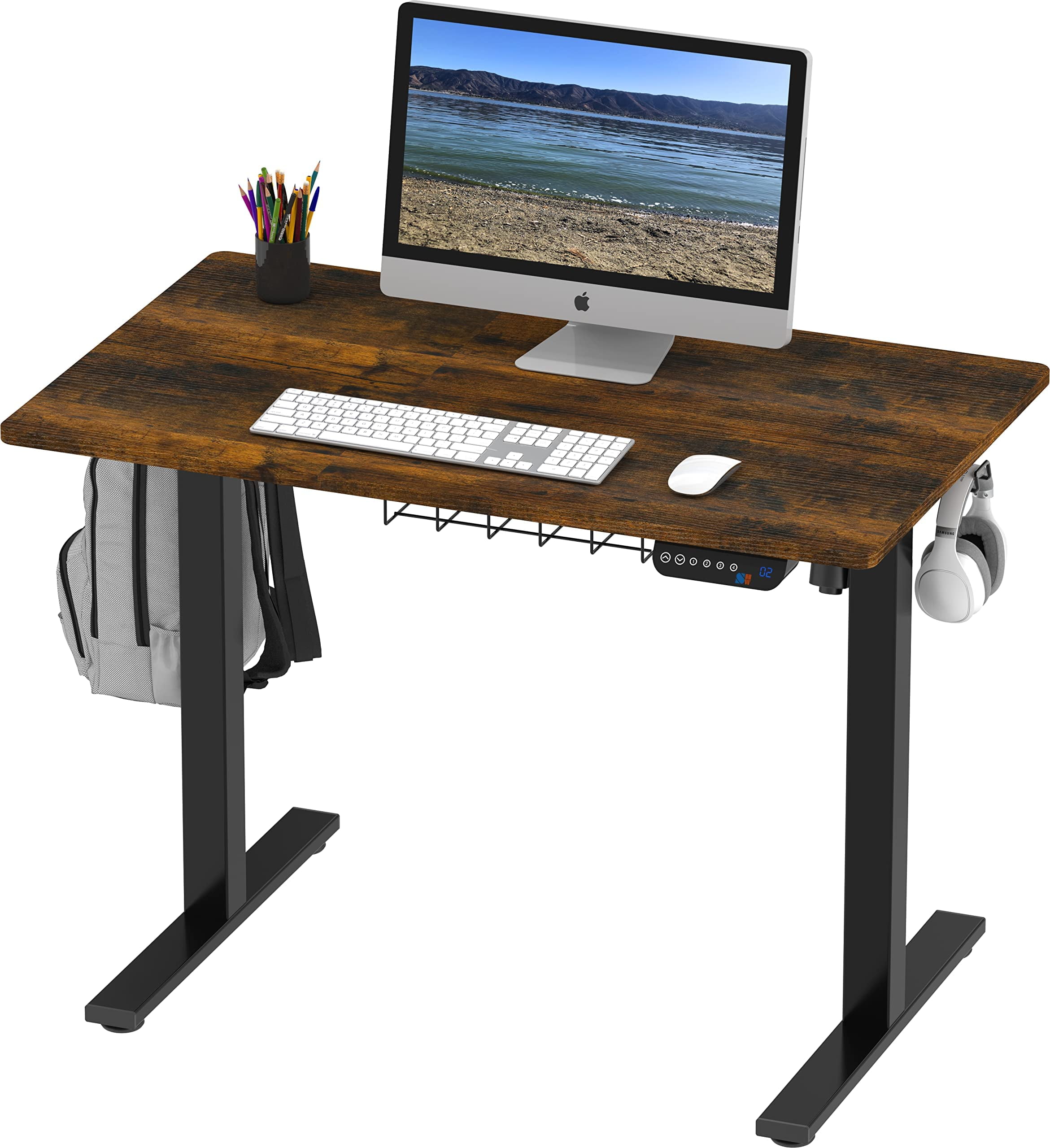 SHW 40INCH ELECTRIC HEIGHT ADJUSTABLE DESK, RUSTIC BROWN