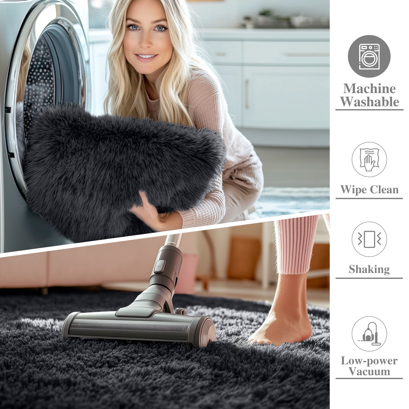 Buganda Area Rugs for Living Room 9'X12', Soft and Fluffy Shaggy Carpet for Pets, Machine Washable Floor Rugs for Bedroom, Black