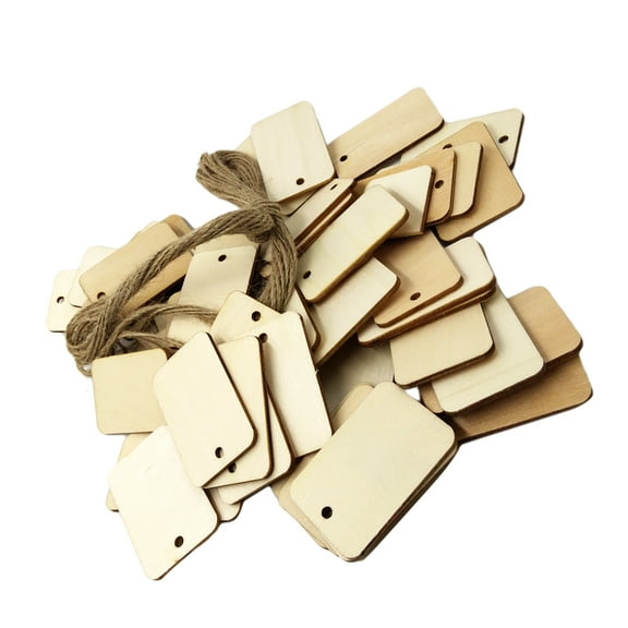 WORGEOUS 50 Pcs Unfinished Wood Chips Wood Pieces Board Game Pieces Blank Plaques for DIY Arts Crafts Projects Ornaments with Rope