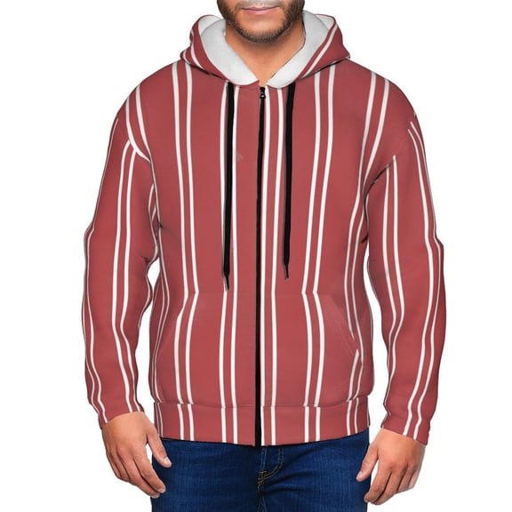Zip Up Hoodies for Men - Stripes Red White Long Sleeve Comfrt Men'S Fashion Hoodies & Sweatshirts, Jackets for Men Hoodies Pullover Clothing Clothes with Pouch