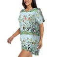 thumbnail image 2 of Lsque Chinoiserie Floral Palm Tree Women's Short-Sleeved Pajama Set - 2 Piece Soft and Lightweight Sleepwear Set-X-Large, 2 of 9