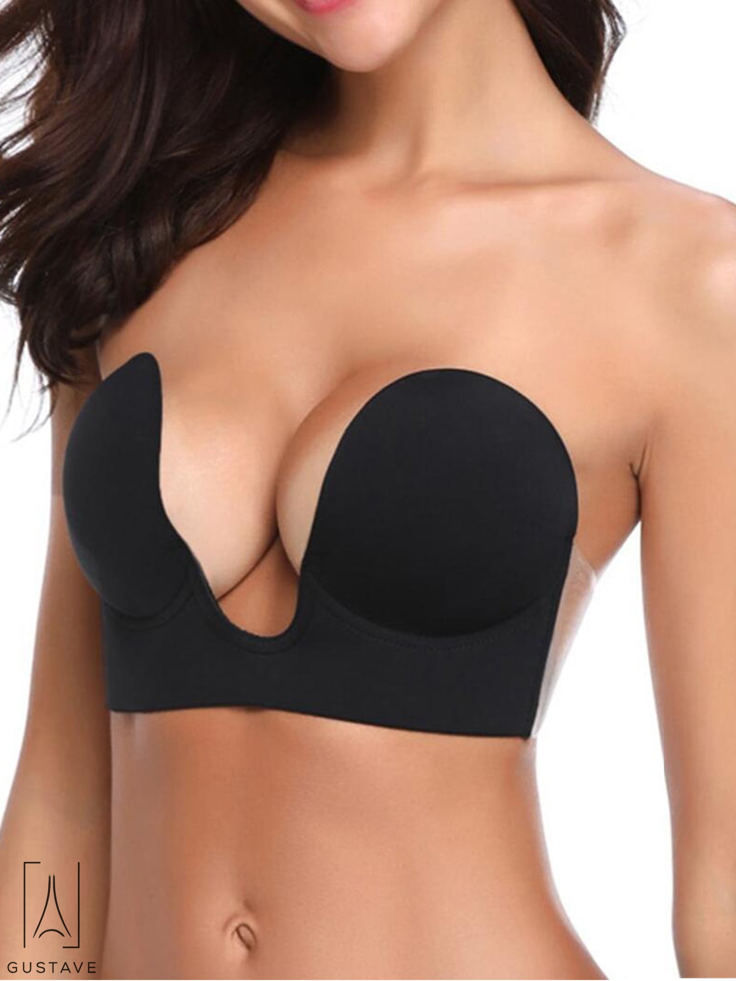 GustaveDesign Women Push Up Strapless Invisible Bra Backless Adhesive Sexy Seamless  Bra Breast Life Nipple Cover C Cup,Black 