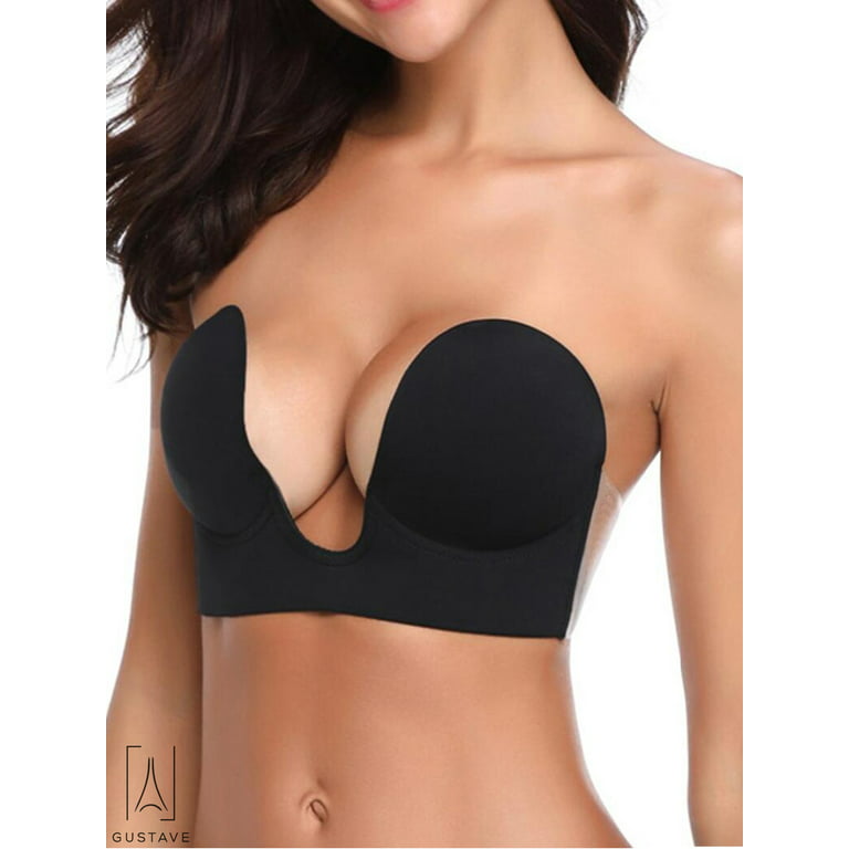 Invisible Push-Up Bra Strapless Backless Adhesive Bra Sml Med A-B Black 