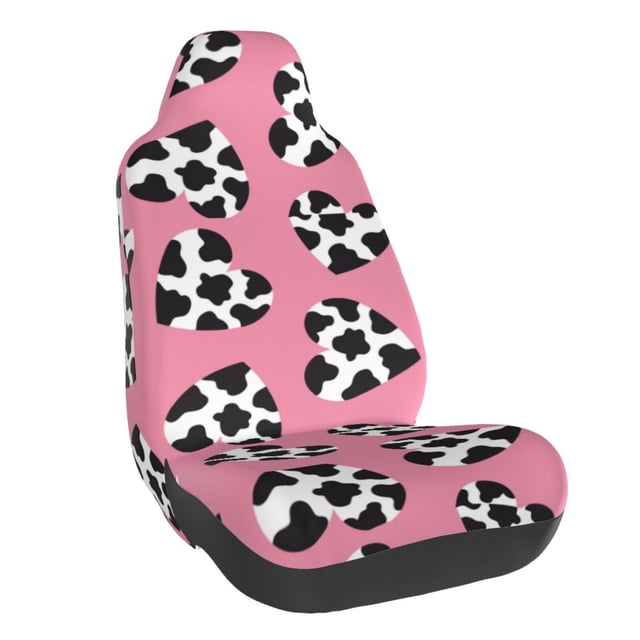 Wukai heart with cow Full Set Car Seat Covers with Soft Padding Universal Auto Front Seats Protector and Cushion Mat