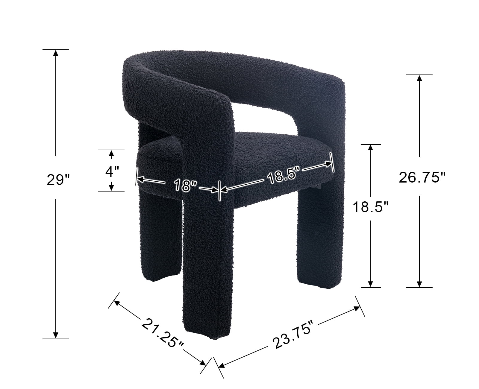Guyou Modern Faux Fur Upholstered Dining Chair, Cute Barrel Side Armchair Kitchen Chair with Armrests and Back for Living Room Dining Room Bedroom, Black