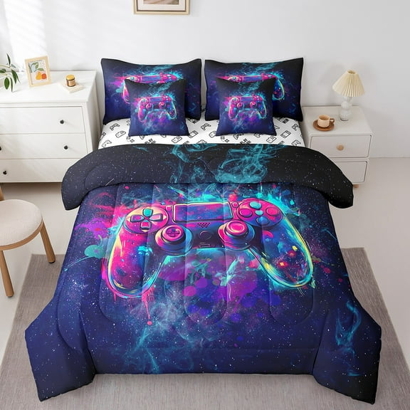 Erosebridal Game Controller Bedding Sets Twin Size, Gaming Gamer Bedding Twin Size, 3D Gamepad Reversible Comforter Sets with Sheets, Super Cozy Room Decoration, 7 Pieces