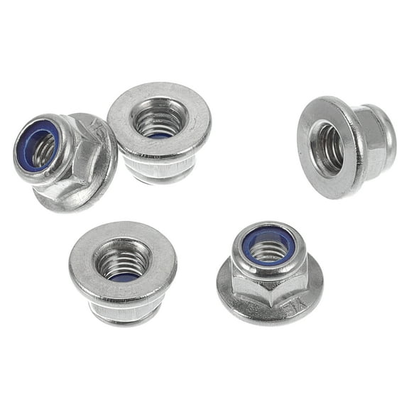 Unique Bargains 5 Pcs M5*0.8 Car Flange Nuts 304 Stainless Steel,Nylon Rubber Ring Flat Hex Lock Flange Nuts Non-Slip Lock Flange Rubber Ring for Car Motorcycle
