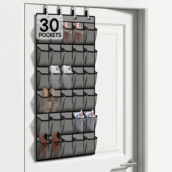 Over the Door Shoe Organizer with 30 Breathable Mesh Pockets – Large Capacity Hanging Closet Storage for Men & Women, Shoe Rack Organizer (Gray)