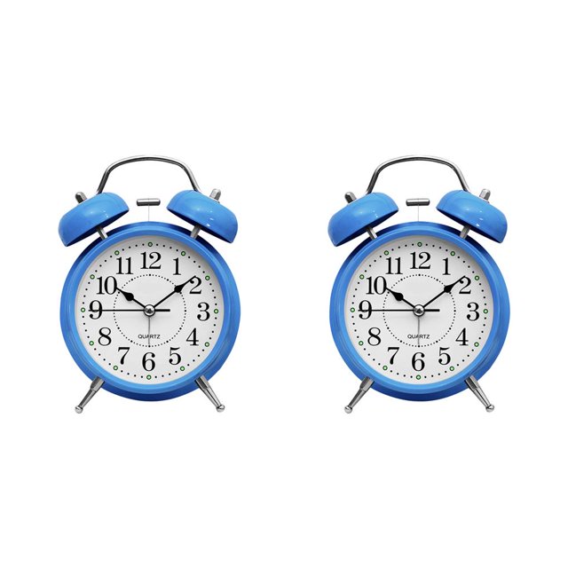 Tholdsy Despertador Retro Twin Bell de escritorio de metal Reloj analógico Silencioso con luz nocturna para el hogar y la oficina Azul 2Conjunto