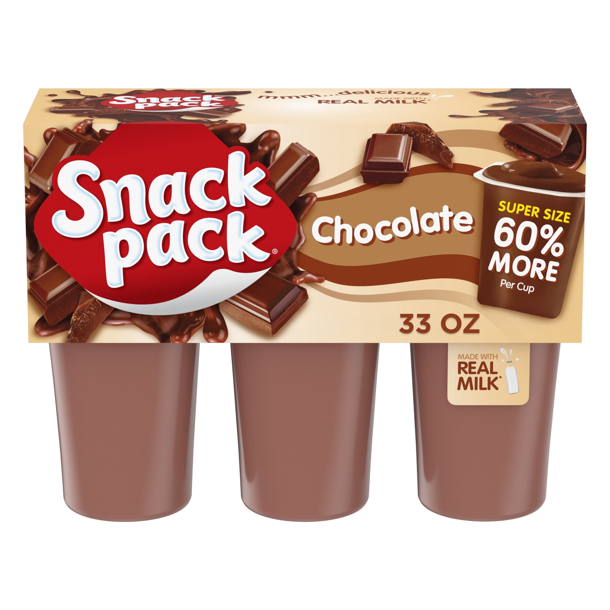 Snack Pack Super Size Chocolate Pudding, Lunchbox Snacks, 5.5 oz Pudding Cups, 6 Count