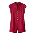 thumbnail image 5 of ClodeEU Women's Short Sleeve Button Front Romper,Casual V Neck Solid Color Shorts Jumpsuit Red,Women's Plus L, 5 of 8