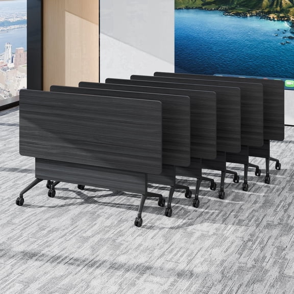 6PCS Modular Folding Conference Table with Wheels 55.1in, Collapsible Conference Room Tables for Office Classroom Black