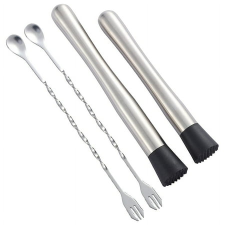

10Inch &8Inch 304 Stainless Steel Cocktail Muddler with 2 Mixing Spoon for Making Delicious Mojitos&Other Fruit Drinks