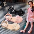 thumbnail image 2 of Trendy Solid Color Bowknot Pearl Decor Open Toe Sandals For Girls, Breathable Non-slip Sandals For Party Vacation, 2 of 4