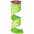 thumbnail image 2 of Northlight Green with White Floral Design Wired Craft Ribbon 2.5" x 10 Yards, 2 of 9