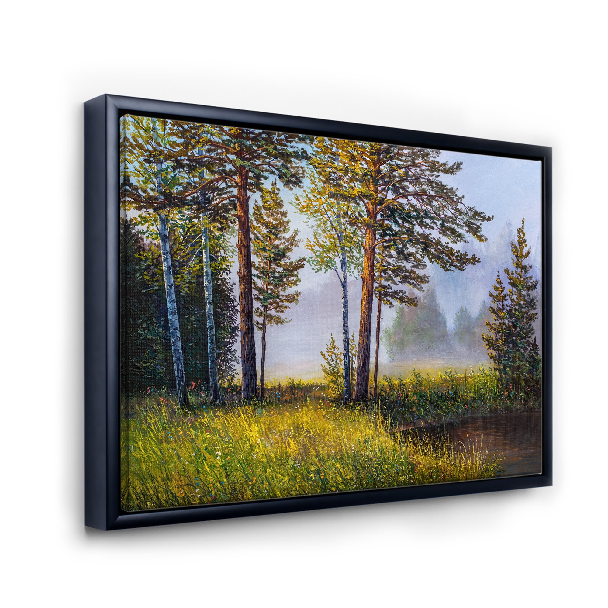Designart 'Subtle Sunset Light Through The Trees III' Lake House Framed Canvas Wall Art Print