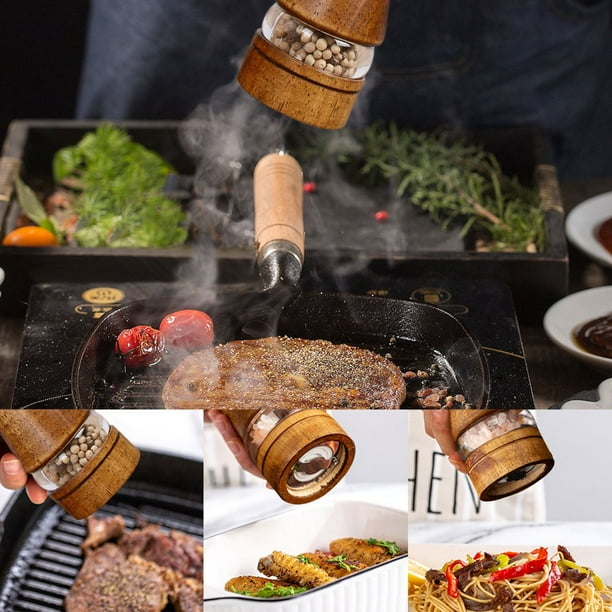 Praknu Moulin à Poivre Et Sel Manuel – Bois D'Acacia FSC® – Design Élégant Avec Mécanisme En Céramique – Réglable Et Durable – Noir – Petit