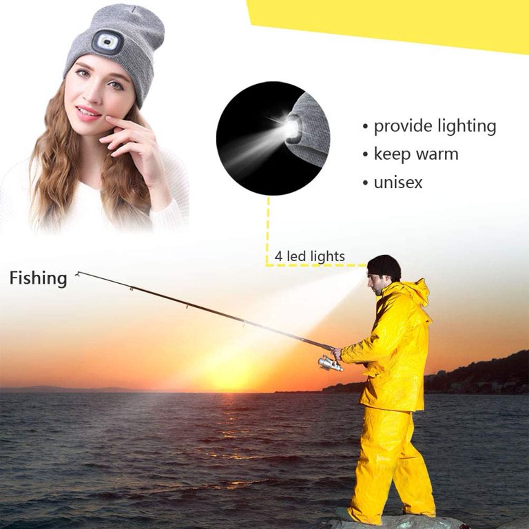 GRNSHTS LED Beanie Hat with Light, unisex USB Rechargeable Knitted Lighted Hat, Winter Warm unisex Lighted Headlamp Cap for Fishing,Camping,Hunting (