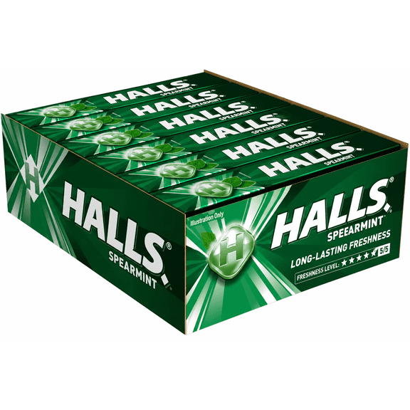 Halls Spearmint Hard Candy – 12 Pack Box (25.2g per pack)