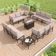 thumbnail image 2 of Gotland 12-Seater Patio Furniture Set with 43in Gas Fire Pit Table - Modern Outdoor Metal Sectional Sofa with 55,000 BTU Propane Fire Pit, Sand Cushions, 2 of 8