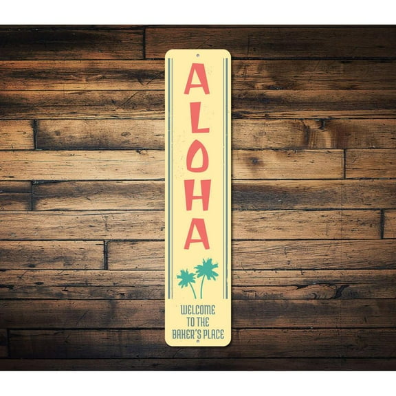 Aloha Vertical Novelty Decor, Metal Wall Sign - 4x18 Inches