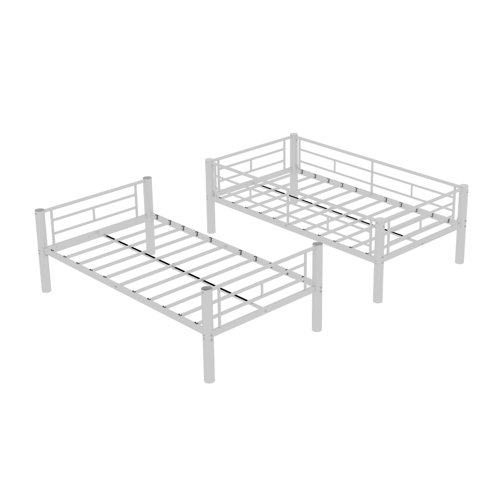 Twin over Twin Bunk Bed with Ladder and Safety Guardrails, Metal Bunk Bedframe for Kids Boys Girls, can be convertible into 2 Beds, No Spring Box Required