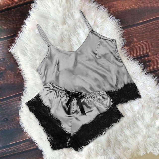 LSLJS Ensemble Deux Pièces pour Femmes en Dentelle Satinée, Camisole à Bretelles, Hauts, Shorts, Pyjama, Ensembles de Lingerie