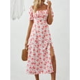 thumbnail image 3 of ZOELNIC Women's Floral Summer Dress Square Neck Puff Sleeve Boho Midi Dress with Ruched Bust & High Waist Split, Casual & Beach Outfit, M, 3 of 7