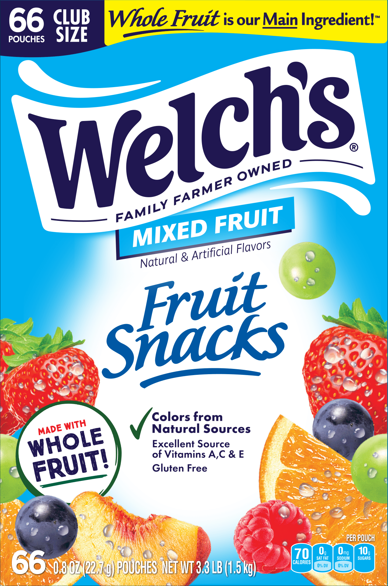 Welch's Fruit Snacks, Mixed Fruit, Soft Kids Snacks, 0.8 oz (66 Pack)