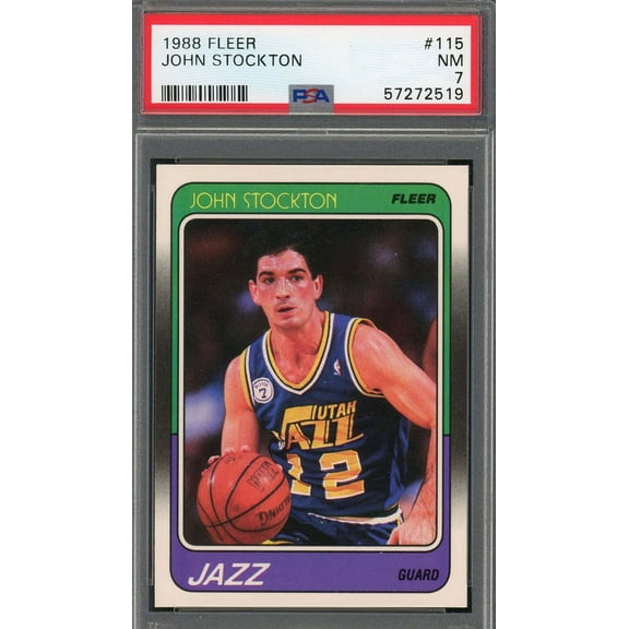 John Stockton 1988 Fleer Basketball Rookie Card RC #115 Graded PSA 7