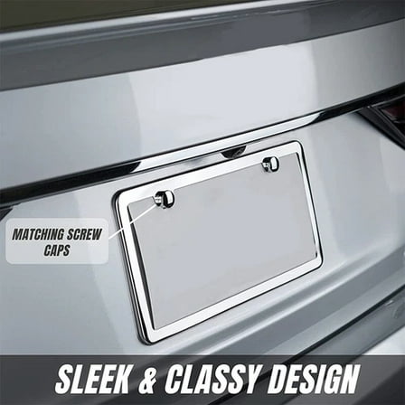 License Plate Frame 2pcs Silver Chrome Plated Rustproof Universal Stainless Steel License Plate Holder weatherproof